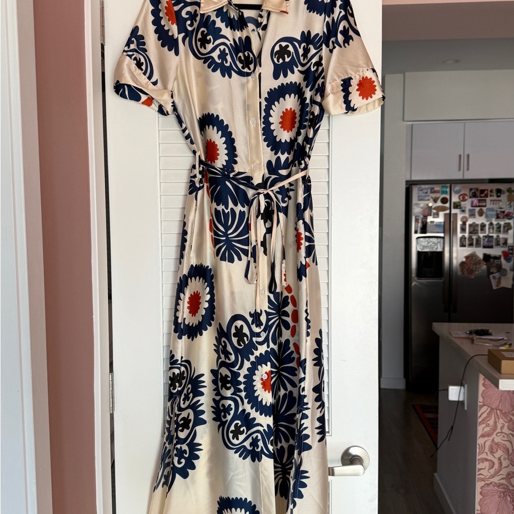MELLODAY Cream and Navy Floral Midi Dress